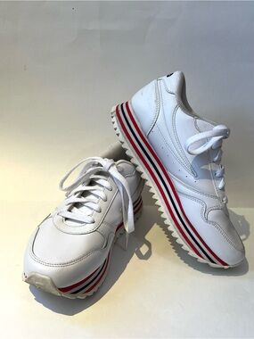 Fila White Platform Sneakers with Red and Blue Stripe